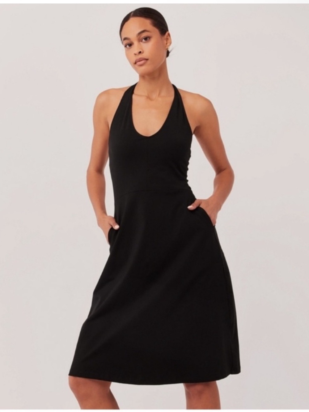 Pact Black Fit and Flare Halter Pocket Dress- S